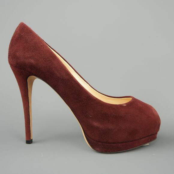 GIUSEPPE ZANOTTI Size 6.5 Burgundy Suede Peep Toe Platform SHARON Pumps - Picture 1 of 9